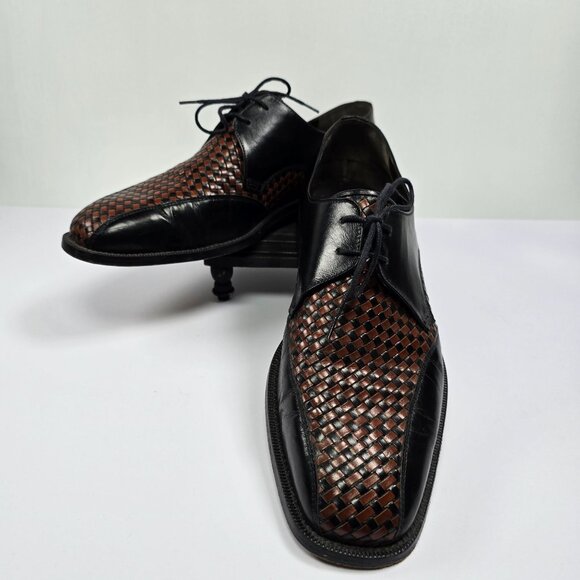 Rangoni Firenze Men's Black Leather Woven Oxfords, Sz 9M - Picture 1 of 10